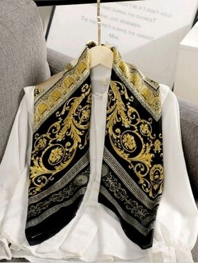 Baroque Ornate Black and Gold Square Scarf